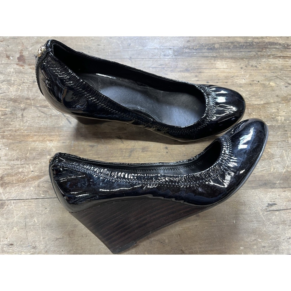 Tory Burch Eddie Ballet Wedges Black Patent Leather Size 8